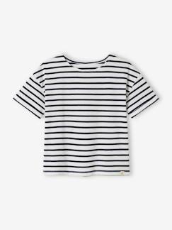 Maedchenkleidung-Shirts & Rollkragenpullover-Geringeltes Mädchen T-Shirt mit Recycling-Baumwolle, personalisierbar