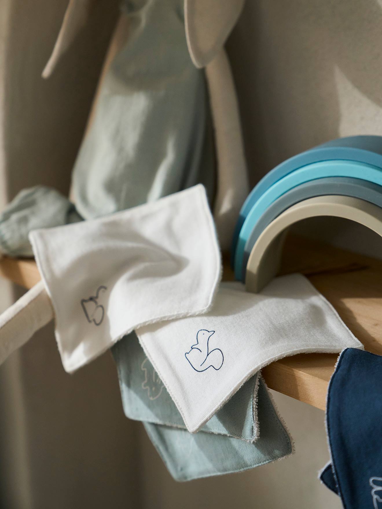 Vertbaudet 6Er-Pack Baby Waschlappen Mit Aufbewahrungsbeutel Basic Pack Graublau Waldfreunde Einheitsgröße