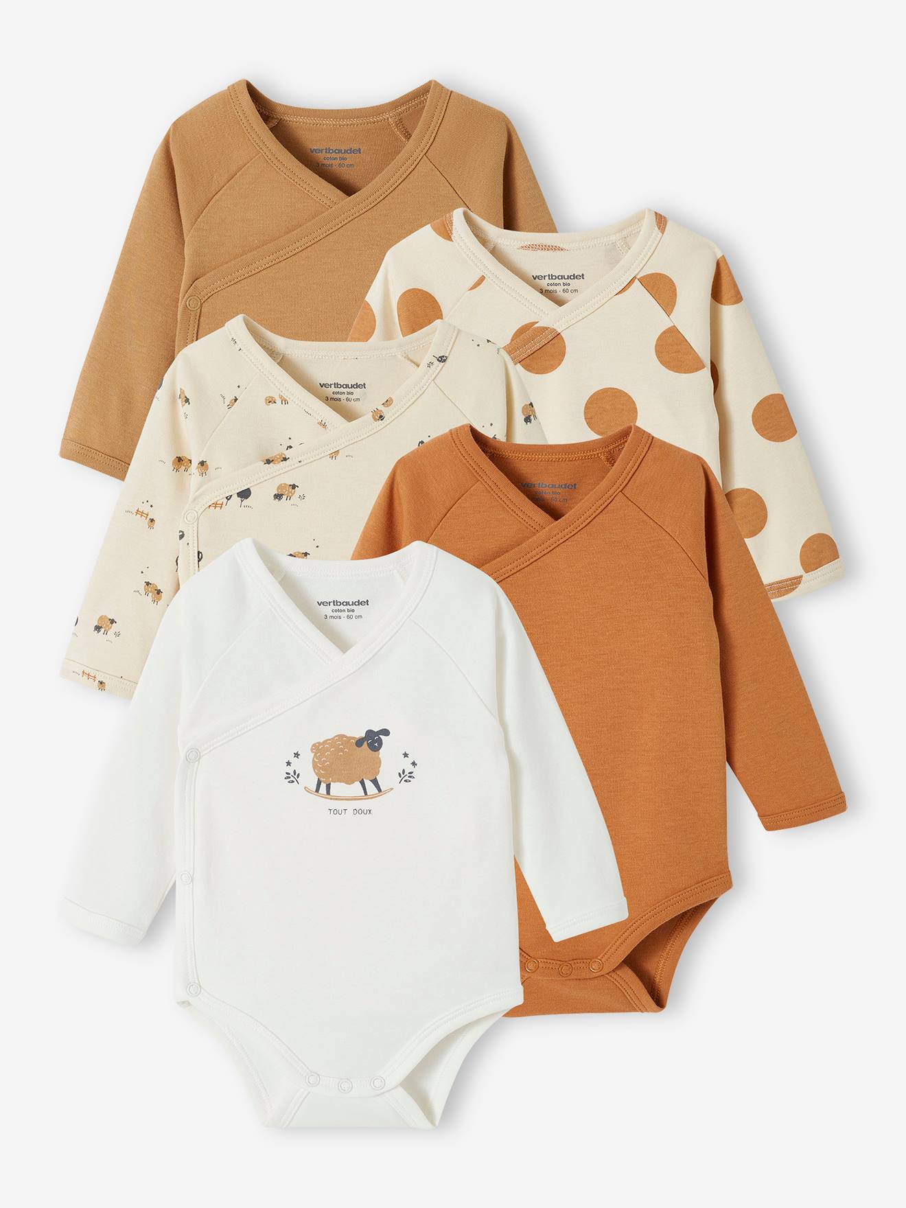 5er-Pack Baby Wickelbodys aus Bio-Baumwolle