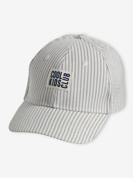 Jungen Cap mit Sticklabel vorn - beige gestreift+marine+moosgrün - 1