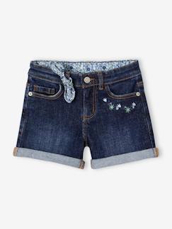 Maedchenkleidung-Bestickte Mädchen Jeans-Shorts Oeko-Tex, Bundweite verstellbar