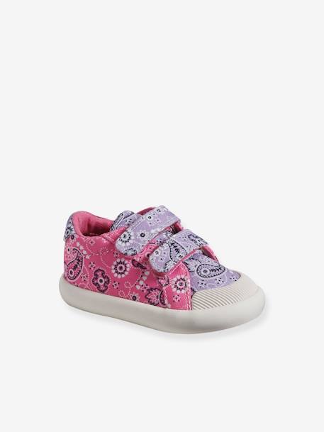 Mädchen Baby Stoffschuhe, Klett blau bedruckt+rosa+rosa bedruckt+violett bedruckt+weiß 34