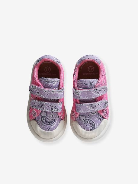 Mädchen Baby Stoffschuhe, Klett blau bedruckt+rosa+rosa bedruckt+violett bedruckt+weiß 37