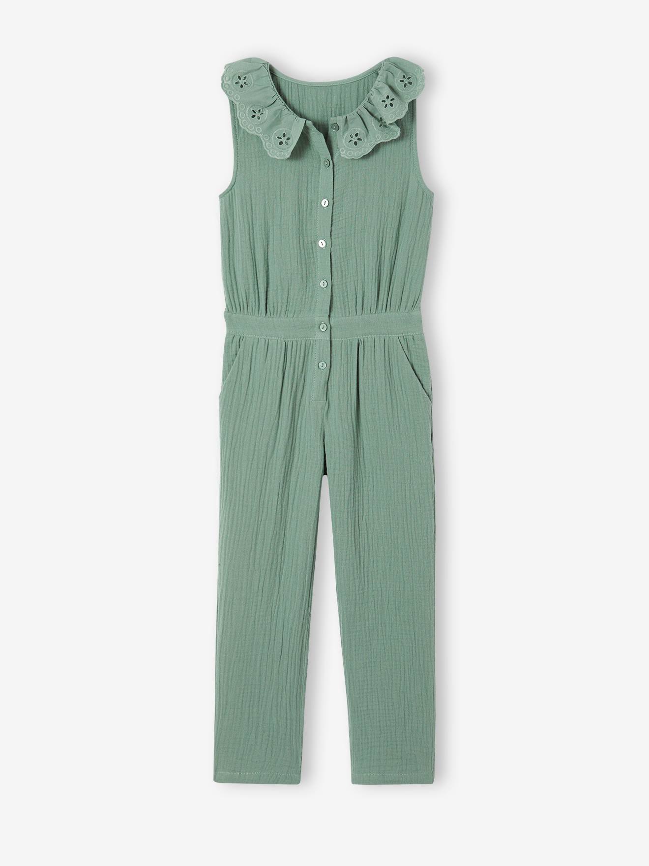 Vertbaudet Mädchen Jumpsuit Aus Musselin Salbeigrün 98/104