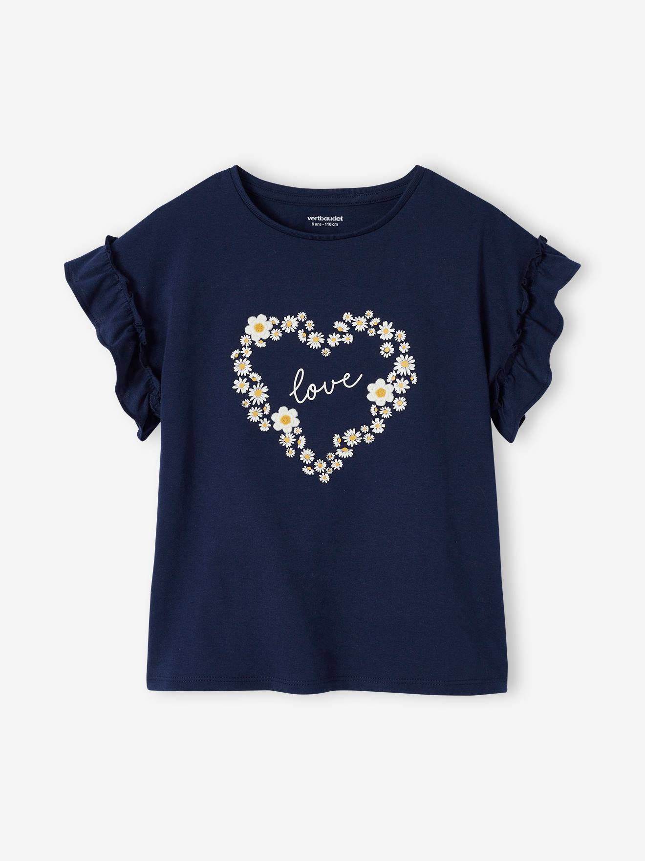 Vertbaudet Mädchen T-Shirt Mit Volantärmeln Marine 146/152