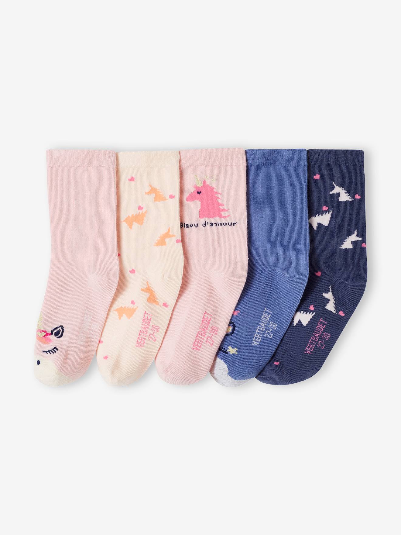 5er-Pack Kinder Socken mit Einhorn und Herzen