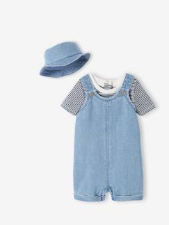 Babymode-Baby-Set: Latz-Shorts, Body & Sonnenhut