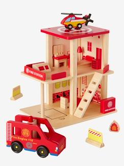 Spielzeug-Figuren (Playmobil, Lego,etc.)-Feuerwehrstation aus Holz mit Zubehör