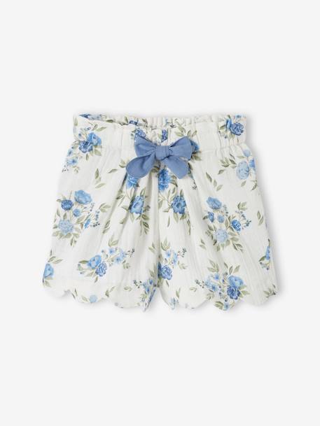 Mädchen Shorts mit Bogenkante, Musselin, Bundweite verstellbar blau+blau bedruckt+rosa nude 4