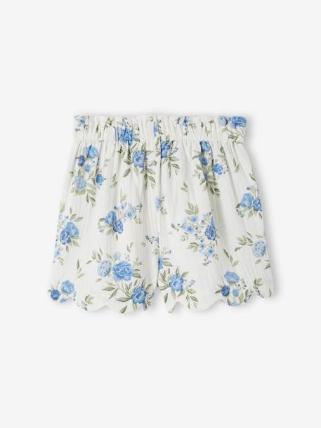 Mädchen Shorts mit Bogenkante, Musselin, Bundweite verstellbar blau+blau bedruckt+rosa nude 5