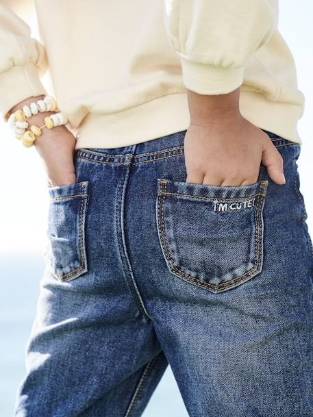 Mädchen Mom-Fit-Jeans, WATERLESS Hüftweite REGULAR - blue stone+double stone+jeansblau - 24