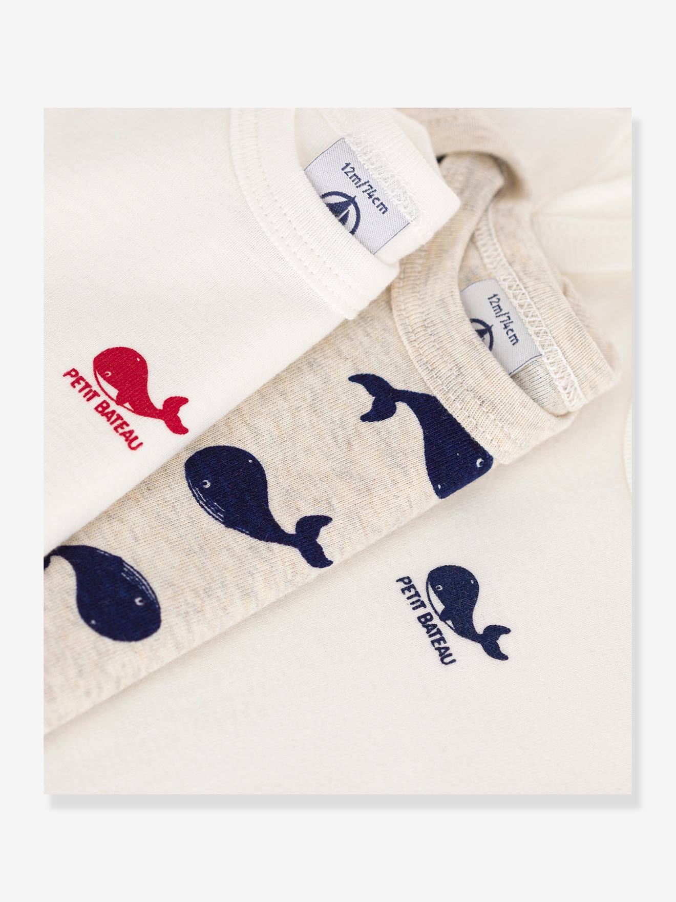 Thumbnail - 3er-Pack Baby Kurzarm-Bodys mit Walen PETIT BATEAU