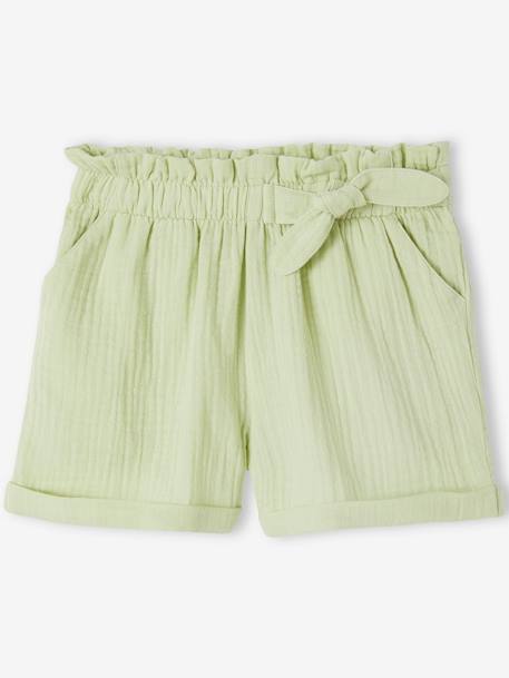 Mädchen Paperbag-Shorts, Musselin - hellblau+koralle+mandelgrün+vanille - 10