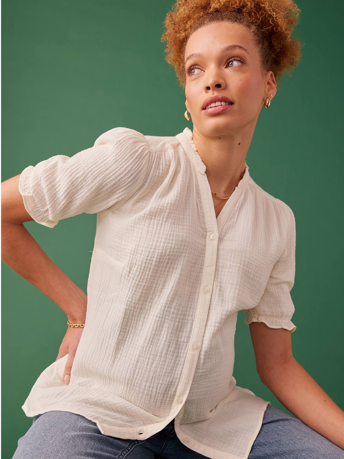 Musselinbluse für Schwangerschaft & Stillzeit ENVIE DE FRAISE wollweiß Gr. 32