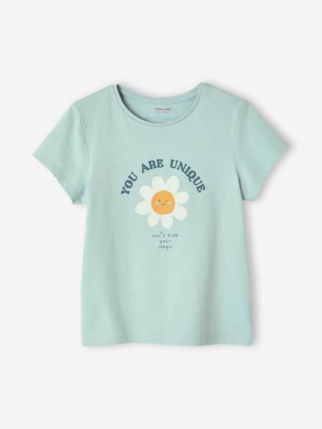 Mädchen T-Shirt, Message-Print BASIC Oeko-Tex - bonbon rosa+erdbeer+himmelblau+koralle+marine+rot+tannengrün+vanille - 7