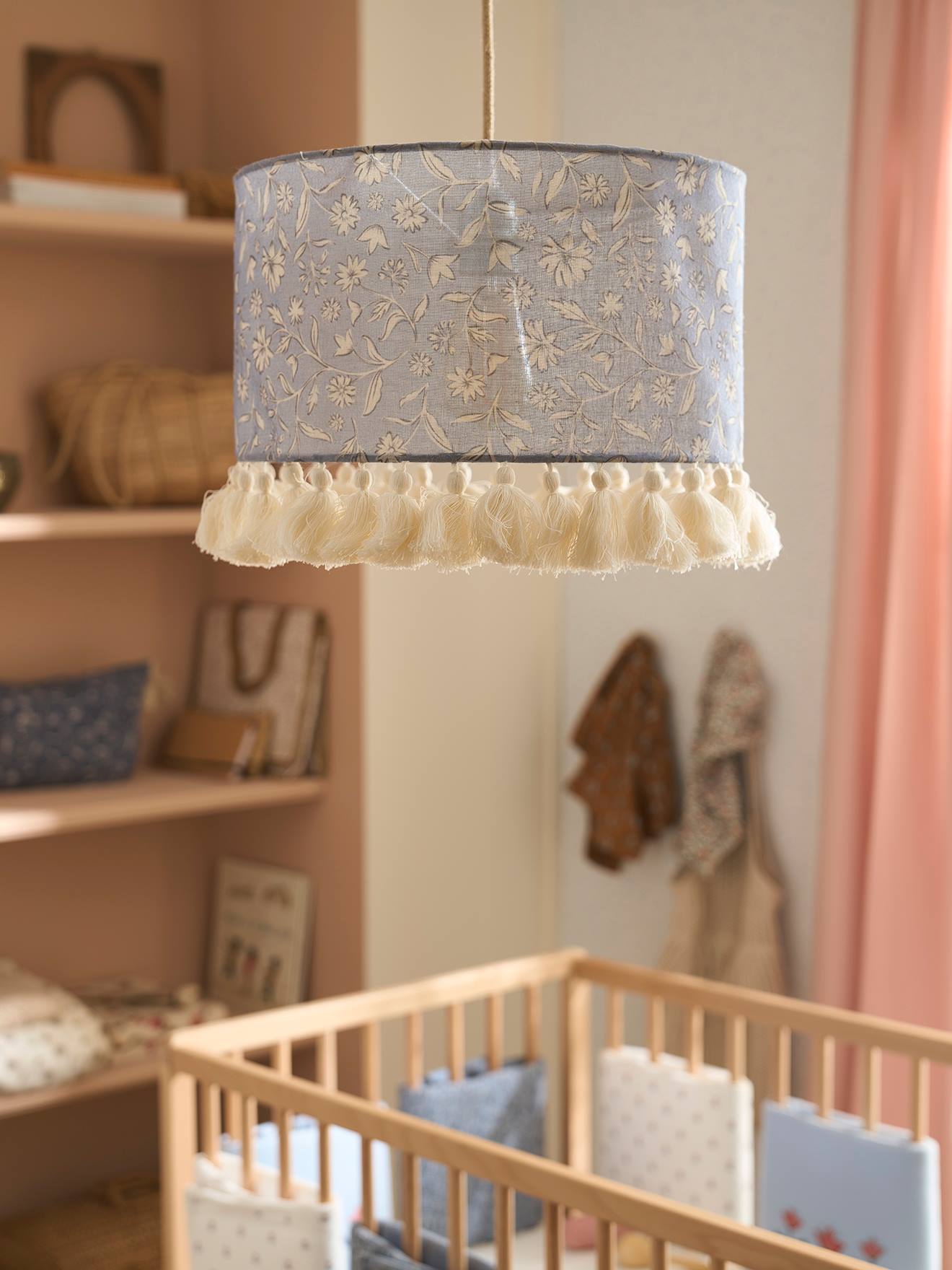 Vertbaudet Kinderzimmer Hängelampenschirm Indien Blume Blau Bedruckt Einheitsgröße