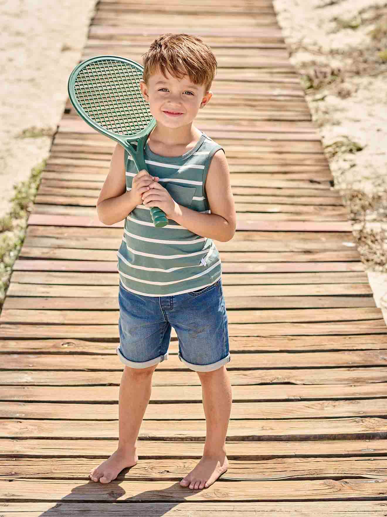 Jungen Shorts mit Dehnbund, Denim-Look hellblau Gr. 152 von vertbaudet