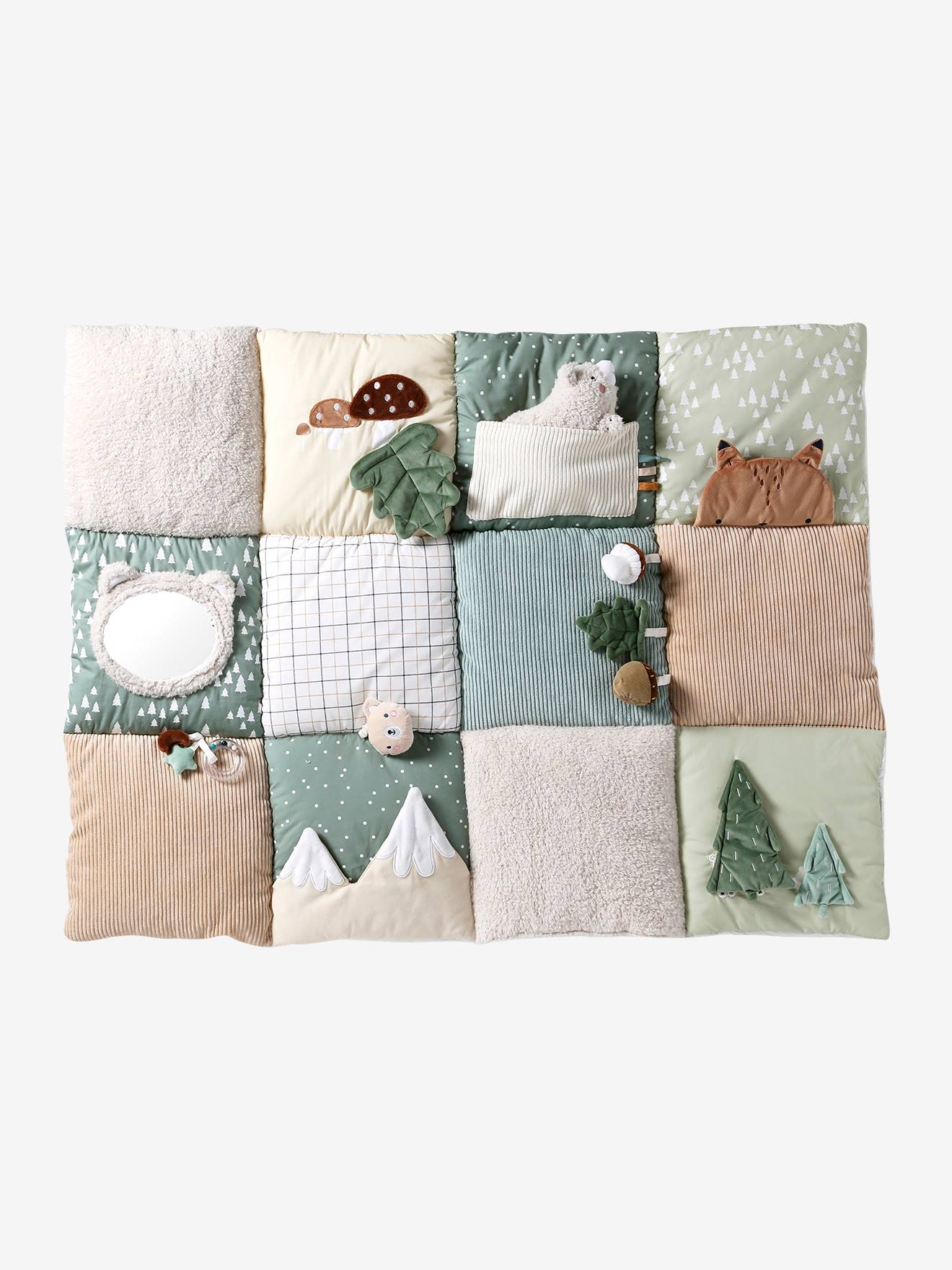 Vertbaudet Baby Activity-Decke Beige/Grüner Wald Einheitsgröße