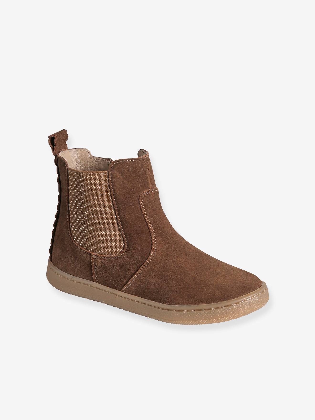 Mädchen Leder-Boots mit Reißverschluss camel
