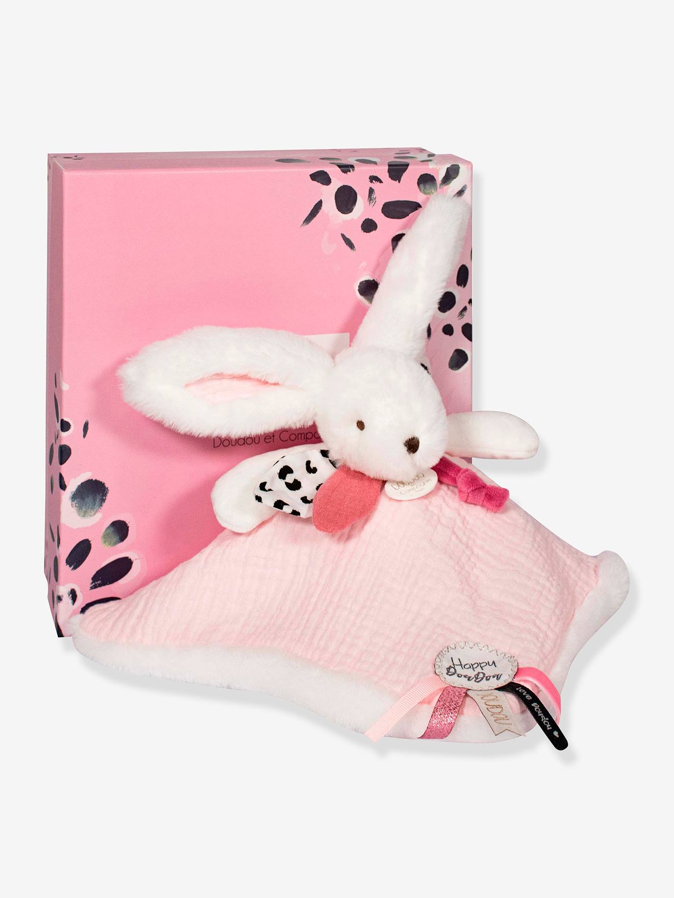 Hasen-Schmusetuch mit Musselin Happy 25 cm DOUDOU ET COMPAGNIE