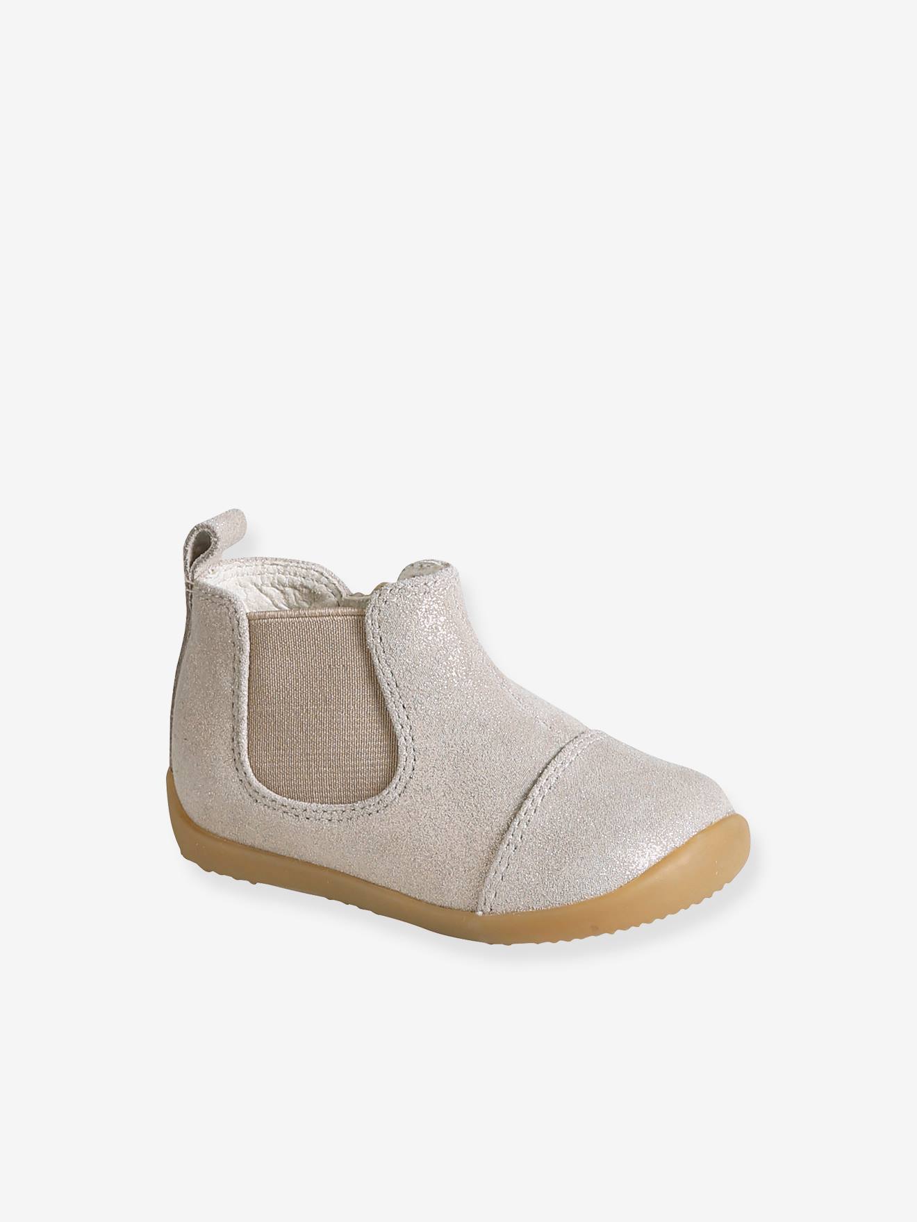 Baby Leder-Boots mit Reißverschluss und Glitzereffekt