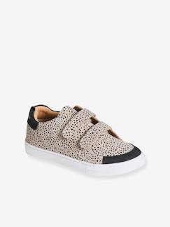 -Mädchen Klett-Sneakers aus Leder mit Leopardenmuster