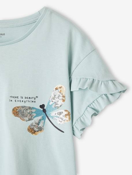 Mädchen T-Shirt mit Paillettenherz - blau gestreift+himmelblau+marine+wollweiß gestreift - 10