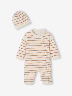 Babymode-Jumpsuits & Latzhosen-Baby-Set aus gestreiftem Strick: Overall & Mütze