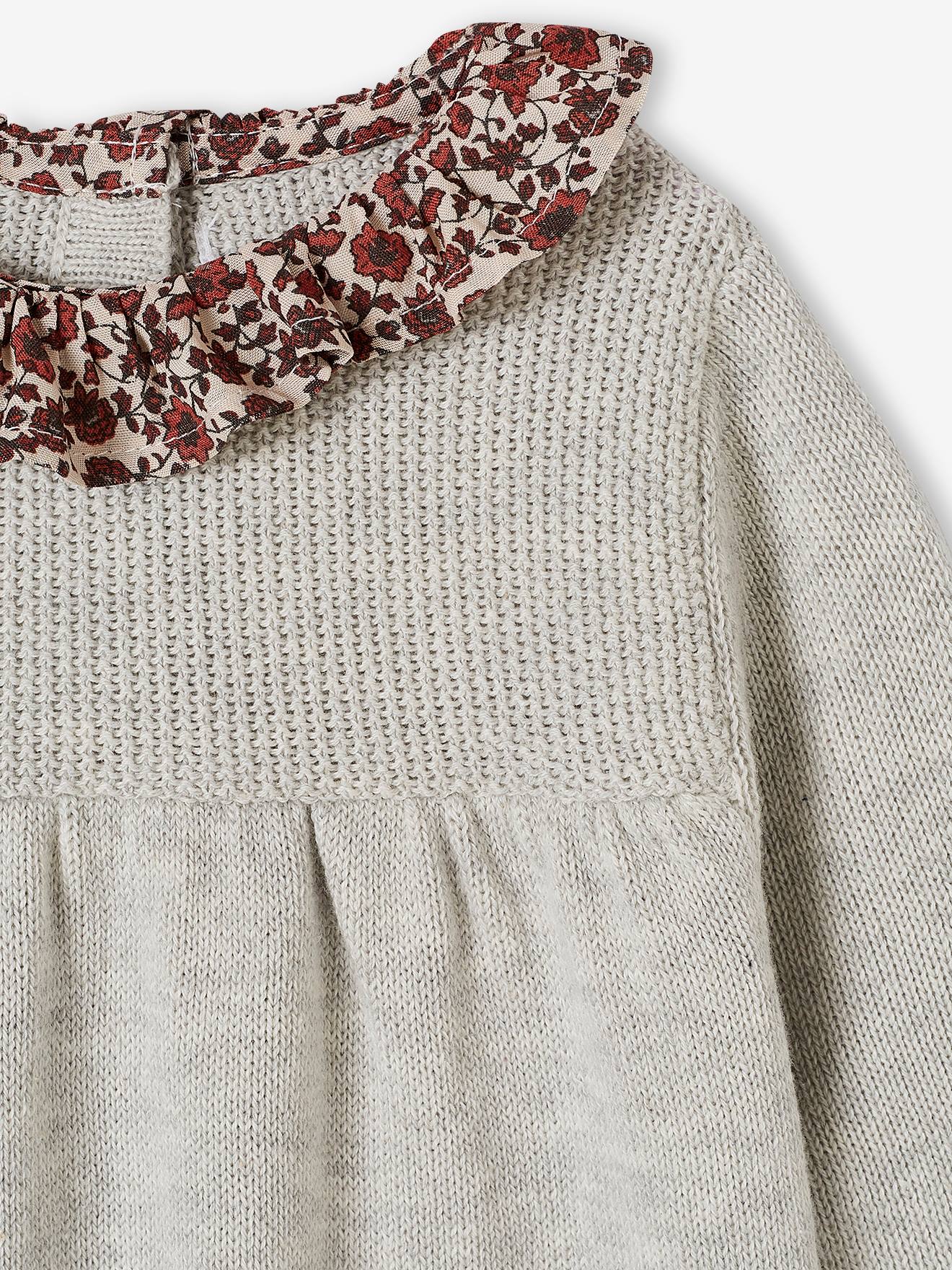 Thumbnail - Baby Strickkleid mit Stoffkragen