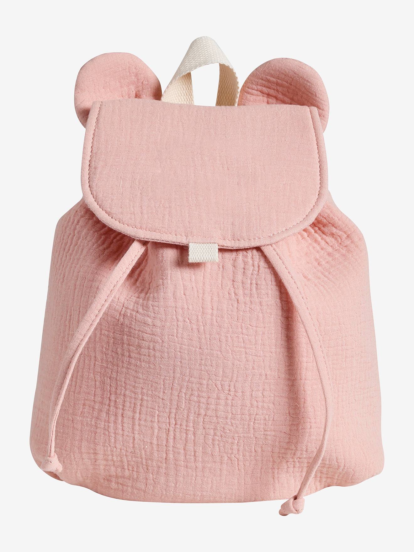 Kinder Kita-Rucksack aus Musselin mit Ohren pudrig