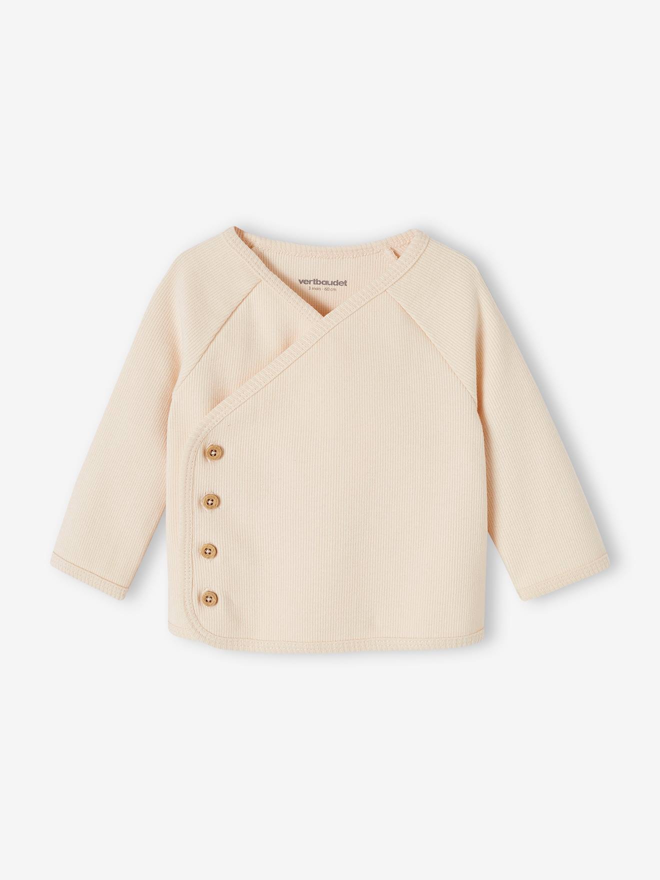 Baby Langarm-Wickeljacke aus Ripp vanille