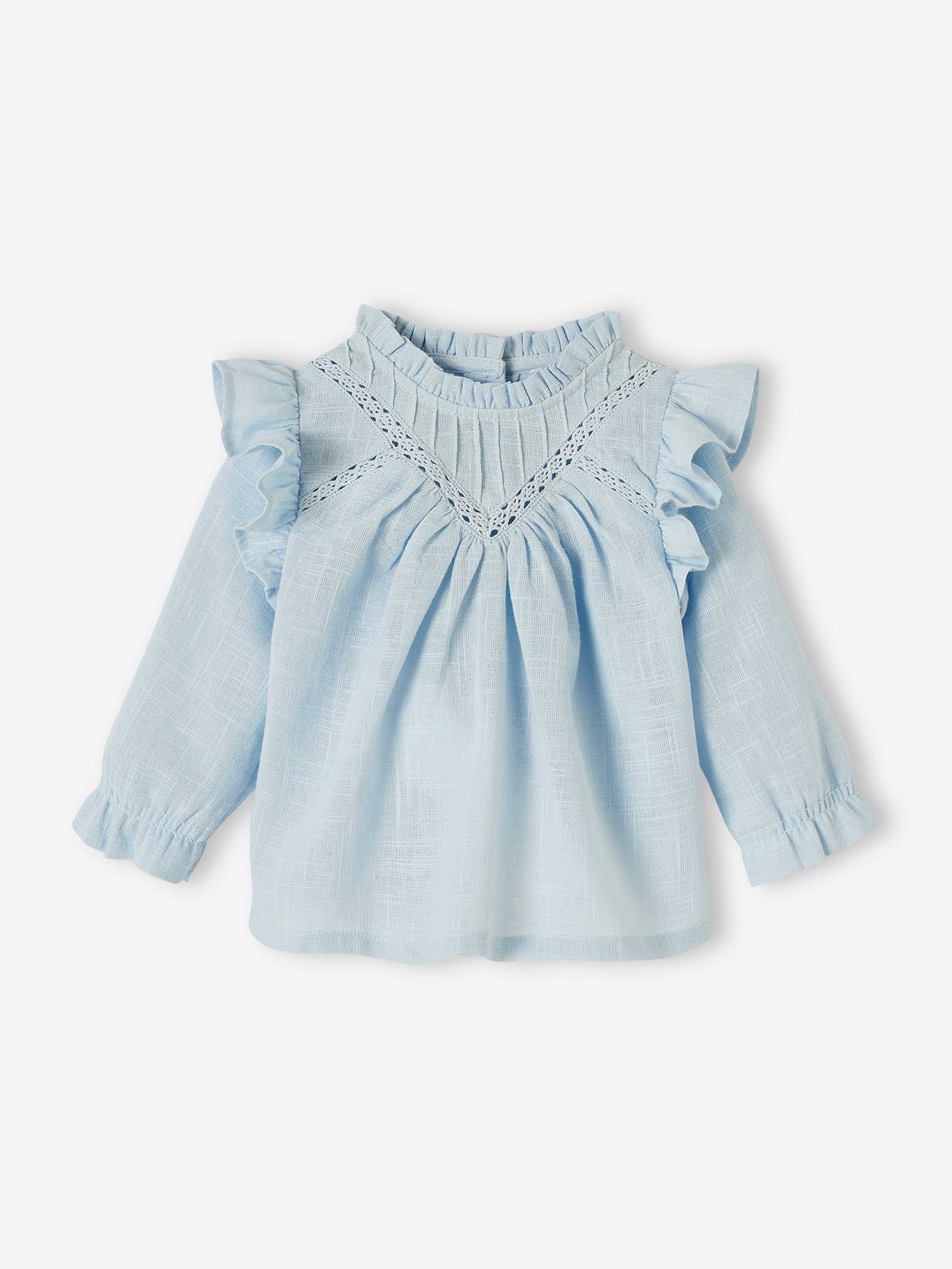 Mädchen Baby Bluse mit Volants, Struktureffekt himmelblau Gr. 68 von vertbaudet