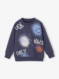 Jungenkleidung-Pullover, Strickjacken, Sweatshirts-Sweatshirts-Jungen Rundhals-Sweatshirt mit Graffiti-Print, Recycling-Polyester