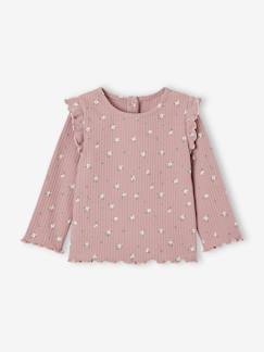 Babymode-Geripptes Mädchen Baby Shirt mit Volantärmeln, Bio-Baumwolle