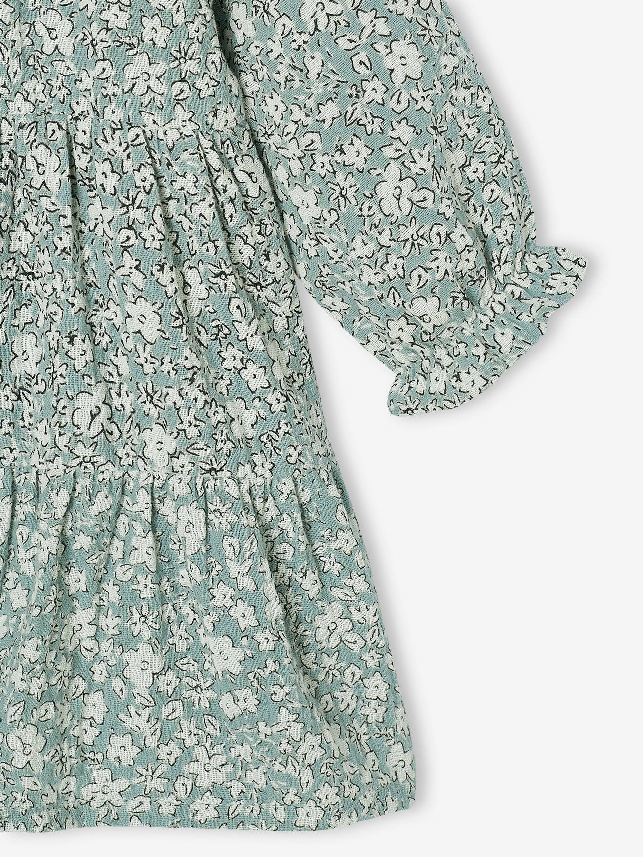 Thumbnail - Mädchen Baby Volantkleid aus Baumwollmusselin salbei