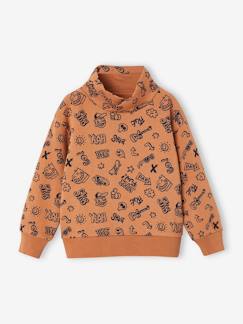 Jungenkleidung-Pullover, Strickjacken, Sweatshirts-Sweatshirts-Jungen Sweatshirt mit Schalkragen und Print, Recycling-Polyester