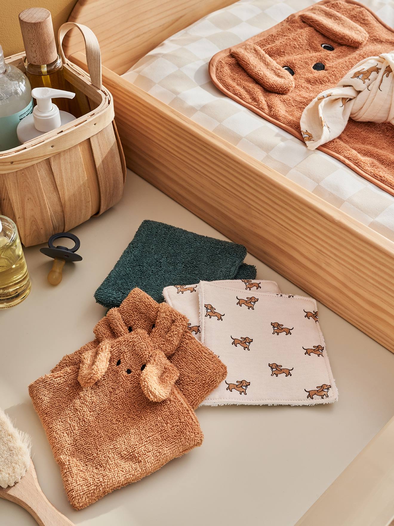 Vertbaudet 6Er-Pack Wiederverwendbare Baby-Feuchttücher Pack Dunkelgrün/Dackel Einheitsgröße