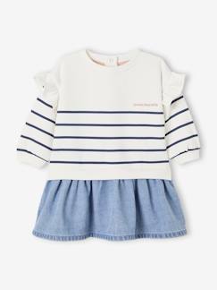 Babymode-Mädchen 2-in-1-Kleid mit Streifen und Denim