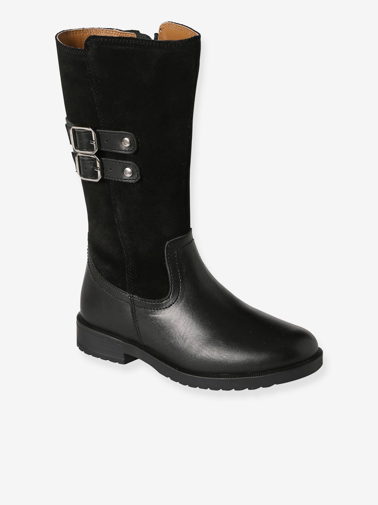 Mädchen Leder-Reiterstiefel mit Reißverschluss schwarz Gr. 24 von vertbaudet