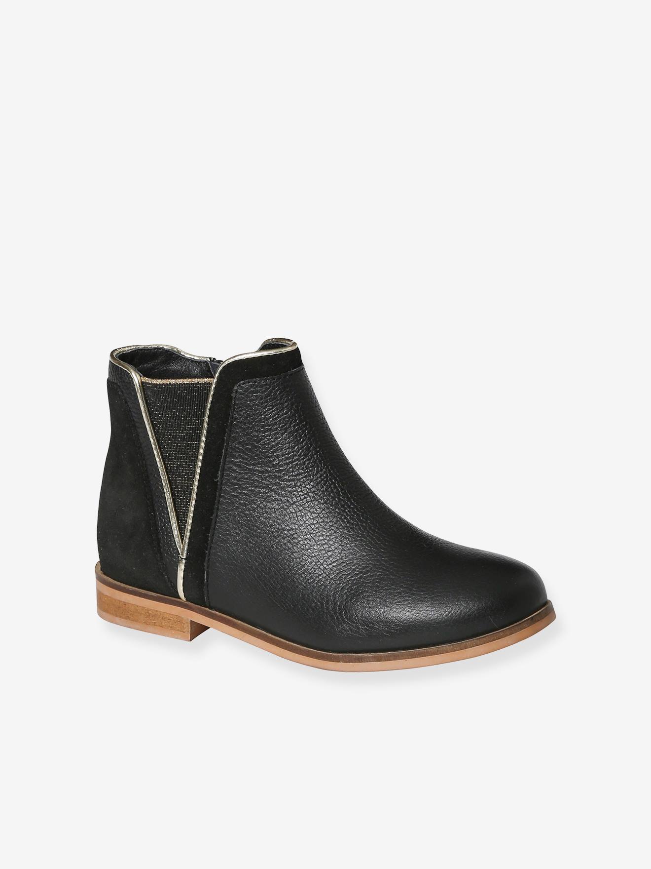 Mädchen Leder-Boots mit Reißverschluss und Gummizug