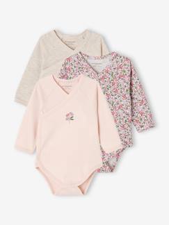 Babymode-Bio-Kollektion: 3er-Pack Baby Langarmbodys, Blumen