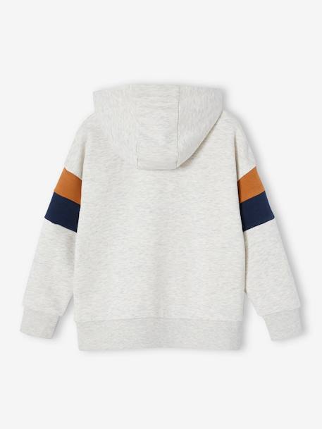 Jungen Kapuzensweatshirt mit Colorblock-Ärmeln graublau+moosgrün+weiß meliert 8