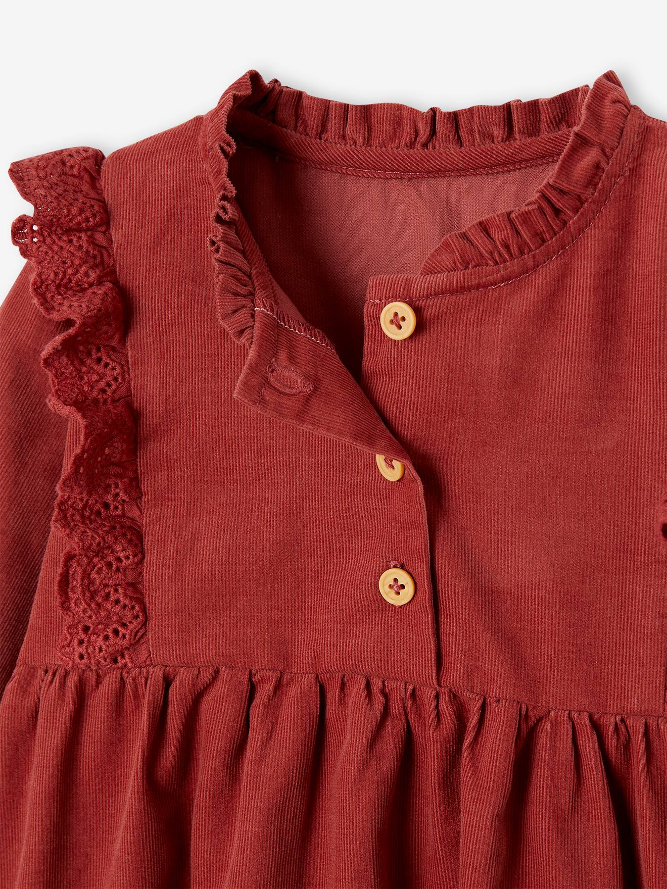 Thumbnail - Mädchen Baby Cordkleid mit Volant und Lochstickerei