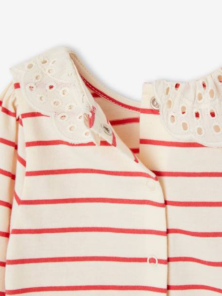 Baby Shirt mit besticktem Kragen Oeko-Tex hellbeige+marine gestreift+rot gestreift 19