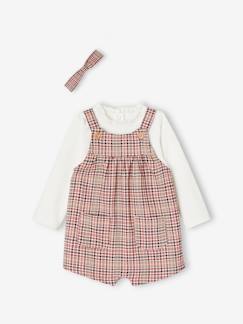 Babymode-Baby-Sets-Mädchen Baby-Set: karierte Latz-Shorts, Shirt & Haarband