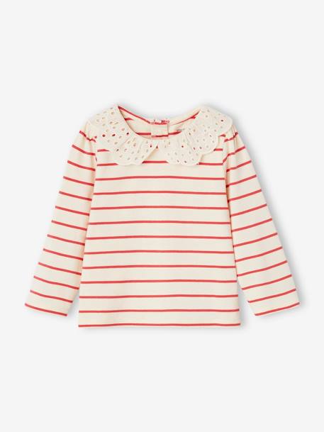 Baby Shirt mit besticktem Kragen Oeko-Tex hellbeige+marine gestreift+rot gestreift 16