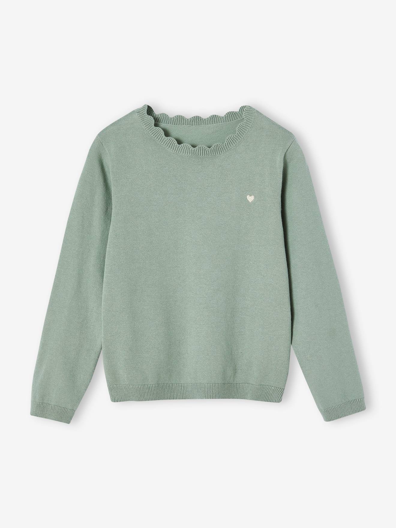 Mädchen Pullover mit Herz-Stickerei & Wellenausschnitt BASIC