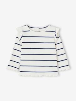 Babymode-Geripptes Mädchen Baby Shirt mit Volantärmeln, Bio-Baumwolle