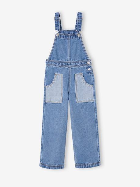 Weite Mädchen Jeans-Latzhose mit Kontrasteffekt mittelblau 3