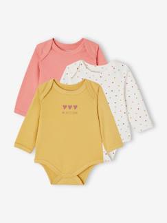 Babymode-Bio-Kollektion: 3er-Pack Baby Langarmbodys in Schlupfform, Herzen